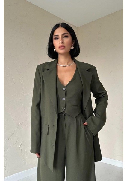 Haki Klas Ceket ve Yelek ve Pantolon Takım modelleri