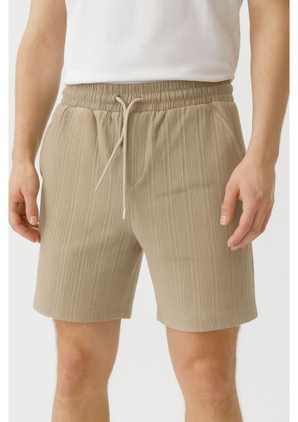Ipli Regular Fit Jakarlı Krem Şort