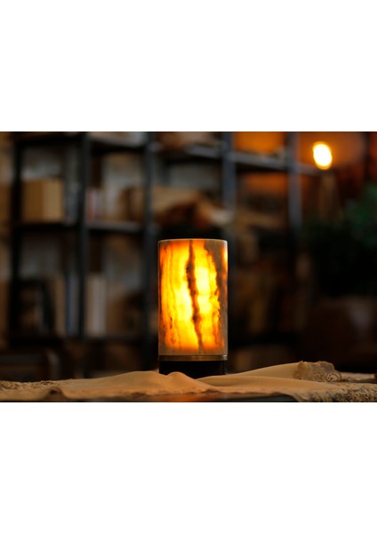 Luxora 25CM Ultra Lüks Mermer Gece Lambası - Oniks Masa Lambası - Onyx Mermer Lüks Abajur - Lambader