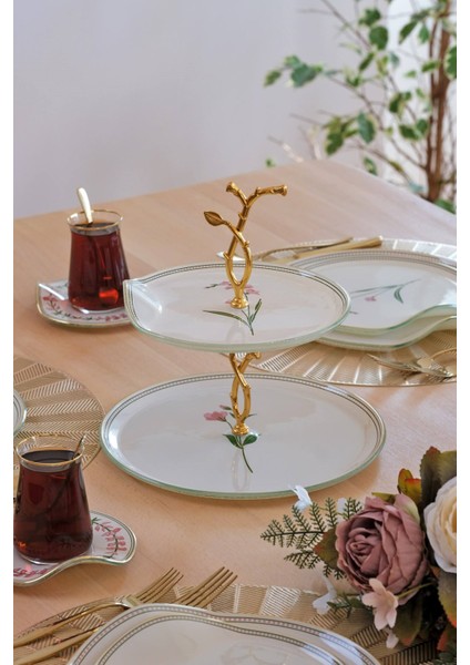 Crocus Altın Yaldızlı 6 Kişilik 34 Parça Pasta Servis Takımı