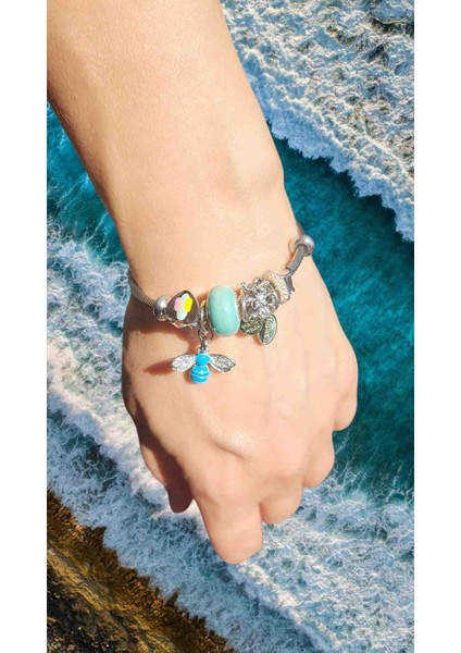 Turkuaz Detaylı Pandora Charm Bileklik fiyatları
