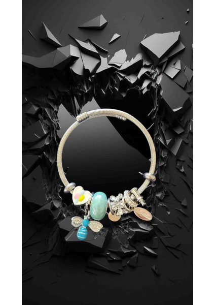 Turkuaz Detaylı Pandora Charm Bileklik modelleri