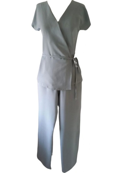 Mina Pamuk Keten Ikili Kruvaze Pantolon Takım modelleri