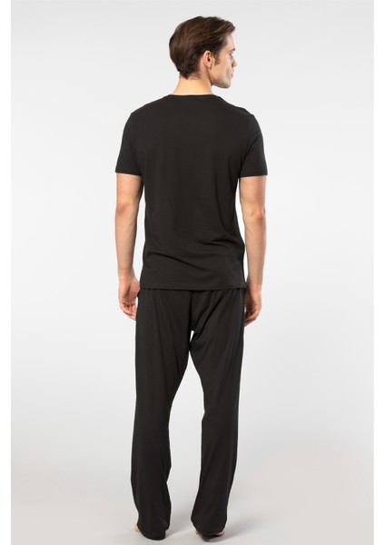 2192 Erkek Modal Kısa Kollu Pijama Takım - Siyah