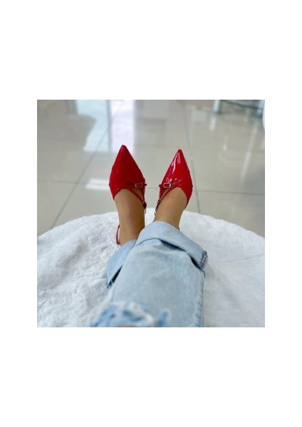Rugan Sivri Burun Stiletto Kırmızı