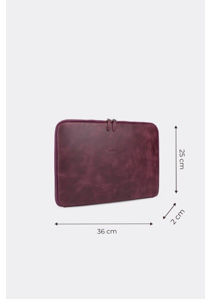 Macbook Air Pro 13" & 14" Inç Hakiki Deri Laptop Kılıfı Mürdüm modelleri