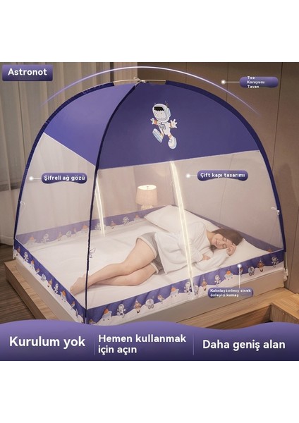 Yurt Cibinlik Ağı Kurulumsuz Ev Çocuk Desenli Çadır Çift Kapılı Fermuarlı Katlanır Yurt Çadır-1.2×2m (Yurt Dışından)