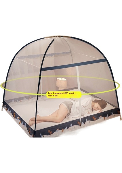 Yurt Cibinlik Ağı Kurulumsuz Ev Çocuk Desenli Çadır Çift Kapılı Fermuarlı Katlanır Yurt Çadır-1.2×2m (Yurt Dışından)