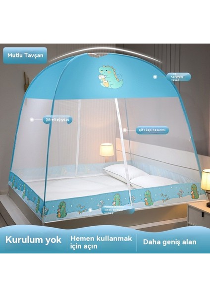 Yurt Cibinlik Ağı Kurulumsuz Ev Çocuk Desenli Çadır Çift Kapılı Fermuarlı Katlanır Yurt Çadır-1.8×2m (Yurt Dışından)