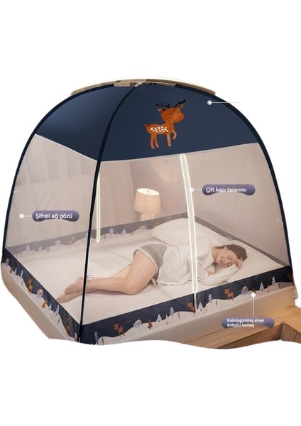 Yurt Cibinlik Ağı Kurulumsuz Ev Çocuk Desenli Çadır Çift Kapılı Fermuarlı Katlanır Yurt Çadır-1.8×2m (Yurt Dışından)