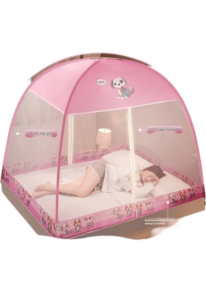 Yurt Cibinlik Ağı Kurulumsuz Ev Çocuk Desenli Çadır Çift Kapılı Fermuarlı Katlanır Yurt Çadır-1.8×2m (Yurt Dışından)