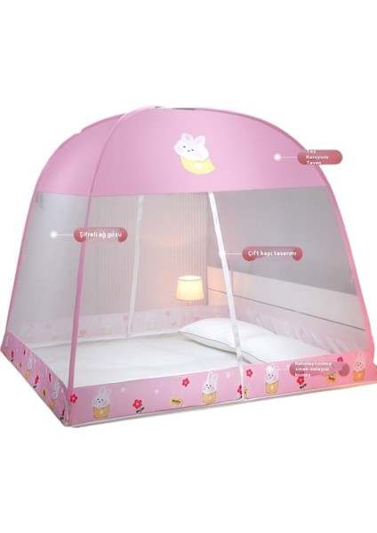 Yurt Cibinlik Ağı Kurulumsuz Ev Çocuk Desenli Çadır Çift Kapılı Fermuarlı Katlanır Yurt Çadır-1.2×2m (Yurt Dışından)