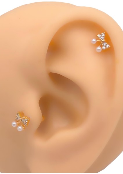 Cerrahi Çelik Piercing Zirkon Taşlı Fiyonk Figürlü Kıkırdak Helix Tragus PIERCING(1ADET)