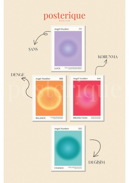 4'lü Set Aura Collection Çerçevesiz Tablo Çerçevesiz Poster Modern Poster Dekoratif Poster indirimleri