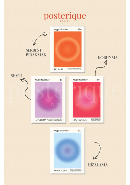4'lü Set Aura Collection Çerçevesiz Tablo Çerçevesiz Poster Modern Poster Dekoratif Poster