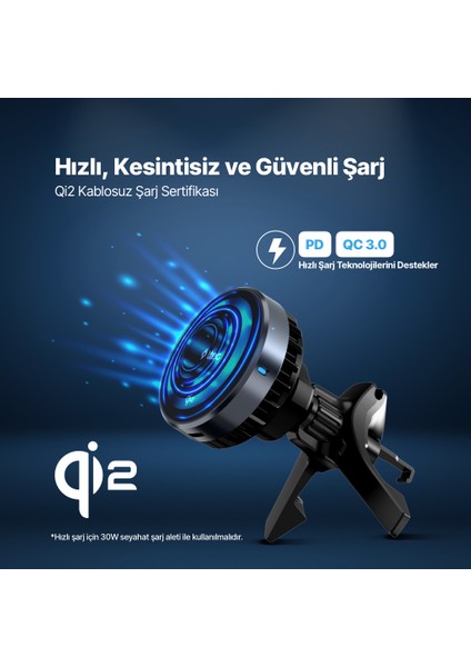 Aircharger Drive Pro Qi2/magsafe Özellikli 15W Iphone/android Soğutuculu Kablosuz Hızlı Şarj Öz