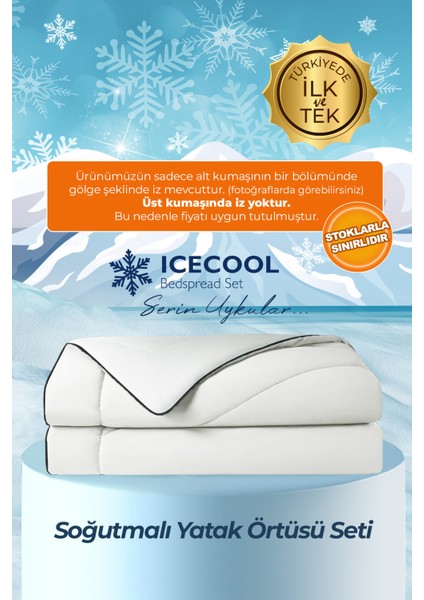 Icecool Soğutmalı Yatak Örtüsü Seti Çift Kişilik Buzlu Soğuk Yumuşak 3 Parça Çift Taraflı Krem