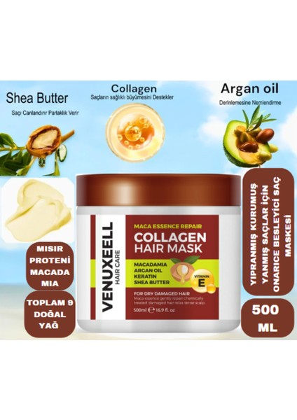 Kuru Saçlar Için Kolajen Saç Maskesi - Derin Nemlendirici Saç Bakımı - Argan Yağı Saç Onarıcı Maske - Doğal Besleyici Saç Bakım Maskesi - Vegan