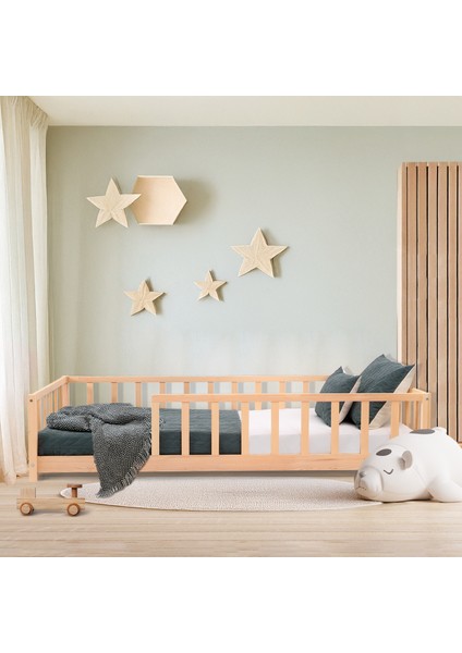 KFB620 Montessori Yer Yatağı - 90X200 cm Masif Çam Ağacı, Geniş Uyku ve Oyun Alanı fırsatları