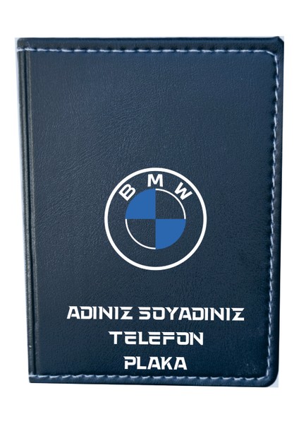 Bmw Logolu Suni Deri Kişiye Özel Isimli Ruhsat Kabı