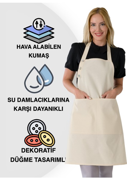 Boyun Ayarlı, Su Geçirmez, Cepli Şef, Aşçı, Mutfak Önlüğü ,Cafe, Barista, Kuaför, Ressam ve Çiçekçi Önlükleri, Krem Önlük