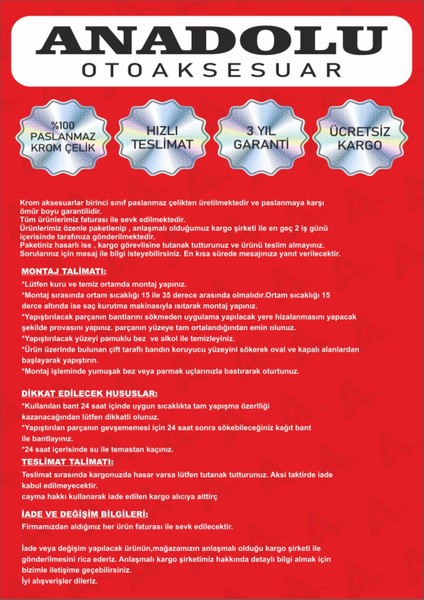 Anadolu Oto Ford Connect 2009-2014 Yan Kapı Çıtası 4 Parça Paslanmaz Çelik fırsatları