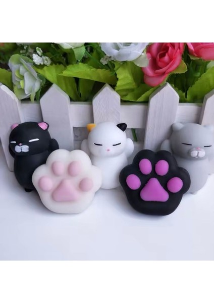 Elite 10 Adet Sukuşi ( 5 Kedi & 5 Pati ) Squshy Kedi Pati Yumuşak Hayvan Figürü 1 Adet