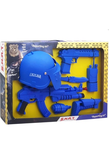 Elite Sesli ve Işıklı Swat Set Pilli Silah Seti Kısa Dipcikli Tüfek Tabanca Bıçak El Bombası Telsiz Kask 1 Adet
