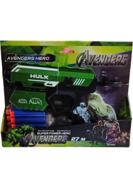 Elite Hulk Yeşil Dev 10 Adet Yumuşak Sünger Mermi Fırlatan 19 cm Oyuncak Tabanca 1 Adet