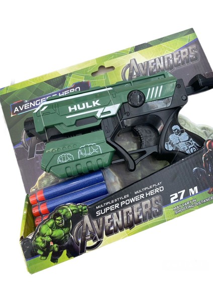 Elite Hulk Yeşil Dev 10 Adet Yumuşak Sünger Mermi Fırlatan 19 cm Oyuncak Tabanca 1 Adet