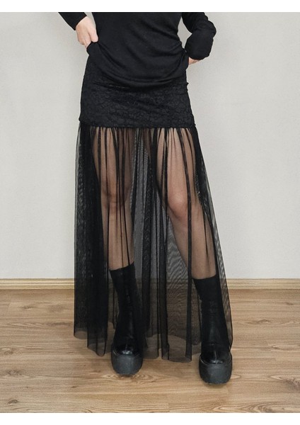 Tül Fırfırlı Dantel Retro Etek