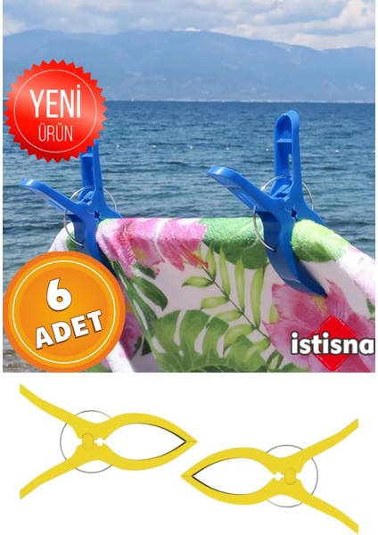 Elite 6 Adet Xxl Büyük Boy Şezlong Plaj Havlusu Mandalı Halı Asma Battaniye ve Havlu Tutucu Mandal 1 Adet