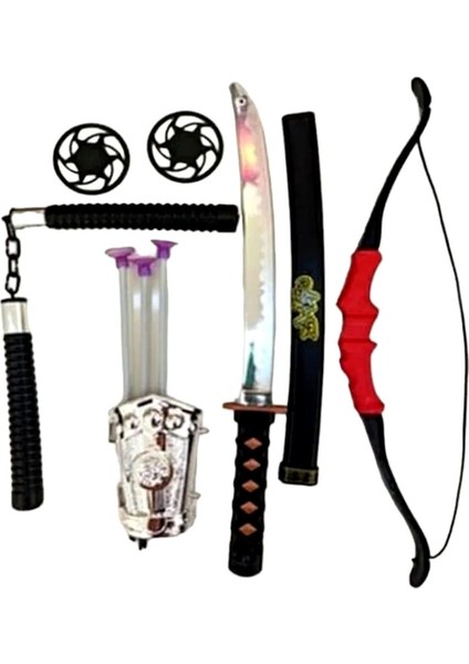 Elite Oklu Ninja Set Dövüş Savaş Seti Ok Yay Kılıç Mınçıka Ninja Yıldız Fırlatma 1 Adet