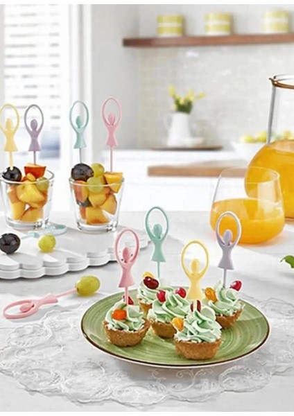 10'lu Kokteyl Kanepe Mini Pasta Için Balerin Figürlü Kürdan Seti Bpa Free