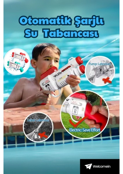 Elite Oyuncak 5-7 Metre Menzilli Şarjlı Su Tabancası 550ML 26 cm Sızdırmaz Contalı Yaz Oyuncağı 1 Adet
