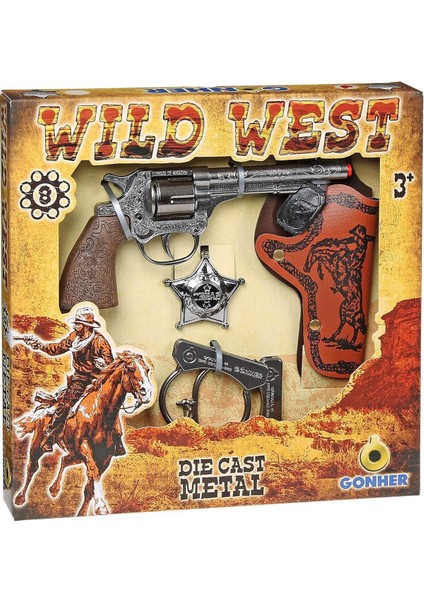 Elite Metal Kovboy Tabancası Kapsül Patlatan Revolver Silah Seti - (Kelepçe ve Şerif Rozetli) 1 Adet