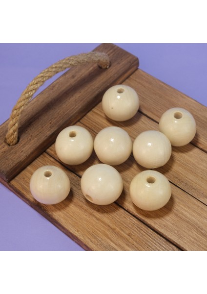Vernikli Krem Ahşap Boncuk 30 mm Işlenmemiş Ahşap Boncuk 1 kg