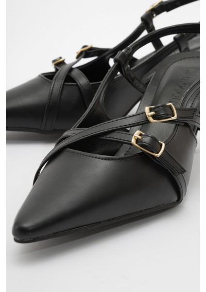 Kadın Sivri Burun Topuklu Ayakkabı SİYAH CİLT fırsatları