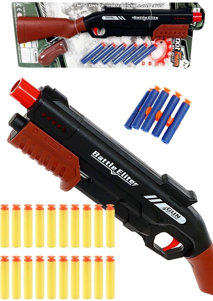 Elite Sünger Atan Shotgun Yapışkanlı Mermi Atan Pompalı 25 Mermili Oyuncak Pompalı Kahverengi 1 Adet fırsatları
