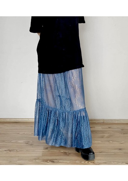 Fırıfırlı Uzun Dantel Etek