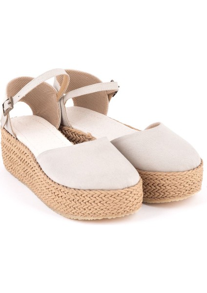 Gerçek Elişi Platformlu Poli Taban Espadril Dolgu Topuk Keten Espadril Handmade
