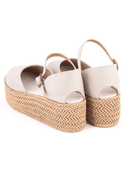 Gerçek Elişi Platformlu Poli Taban Espadril Dolgu Topuk Keten Espadril Handmade
