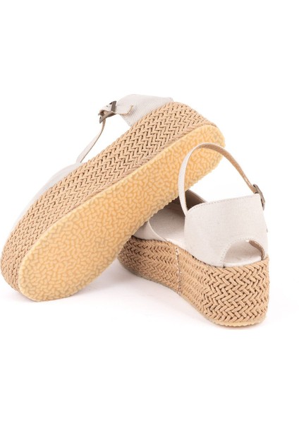 Gerçek Elişi Platformlu Poli Taban Espadril Dolgu Topuk Keten Espadril Handmade