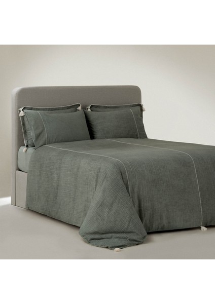 Doğa Battal Boy Nevresim Takımı %100 Organik Pamuk Müslin Parça Boya Yeşil 240X220 cm