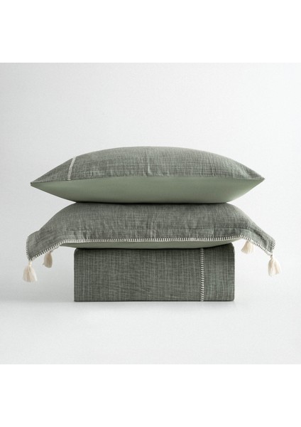 Doğa Battal Boy Nevresim Takımı %100 Organik Pamuk Müslin Parça Boya Yeşil 240X220 cm