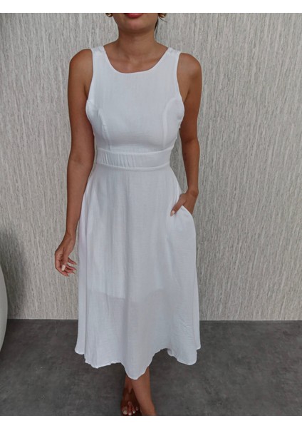 Kalın Askı Keten Cepli Elbise modelleri