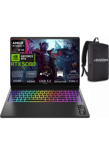 Omen Max 16-AK0002NT Amd Ryzen Aı 9 Hx 375 BQ1X7EA-27 64GB 4tb+4tb RTX5080 16GB Freedos 16" Taşınabilir Bilgisayar
