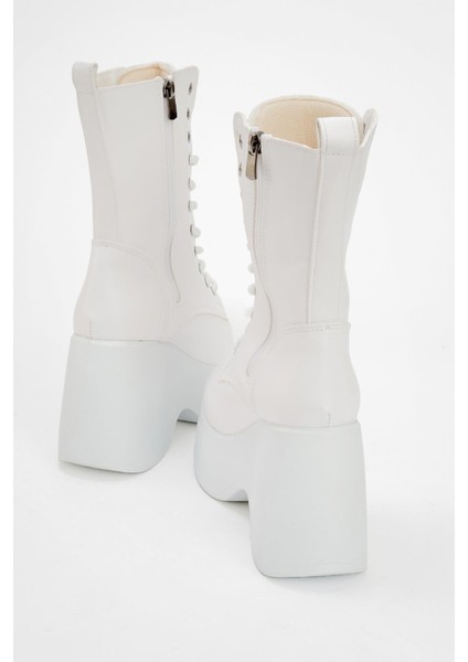 Dolgu Topuklu Bağcıklı Bot BEYAZ CİLT fırsatları