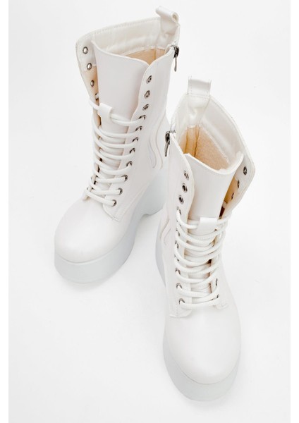 Dolgu Topuklu Bağcıklı Bot BEYAZ CİLT indirimleri