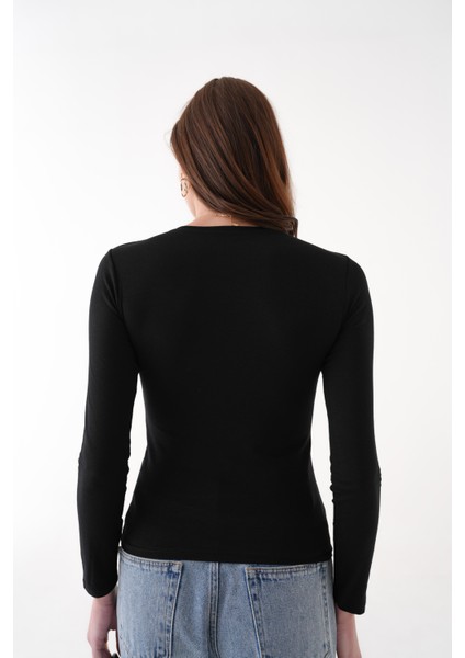 Bisiklet Yaka Siyah Basic Uzun Kol Body / Bluz modelleri